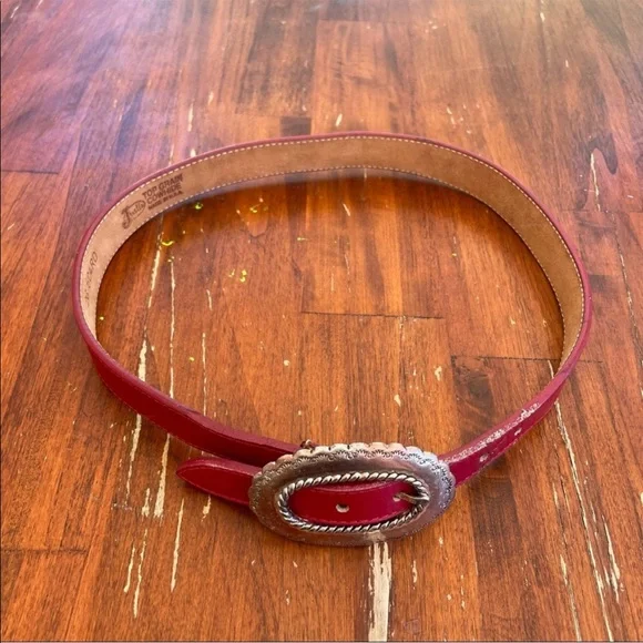 SOLD——JUSTIN BOOTS Red Leather Belt - Picture 3 of 8
